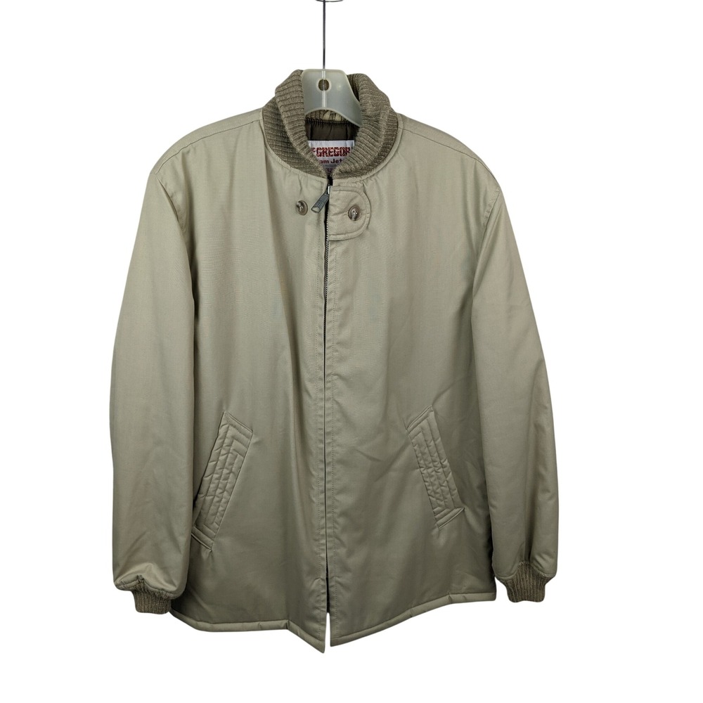 Vintage McGregor Ram Jet Jacket Tan Beige Ribbed Mock Neck Zip Up Mens 42 L